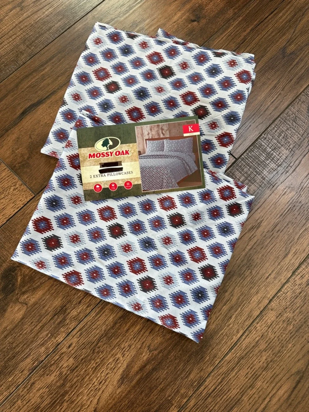 Mossy Oak Blue and Brown Geometric King Size New pillowcases 2pc